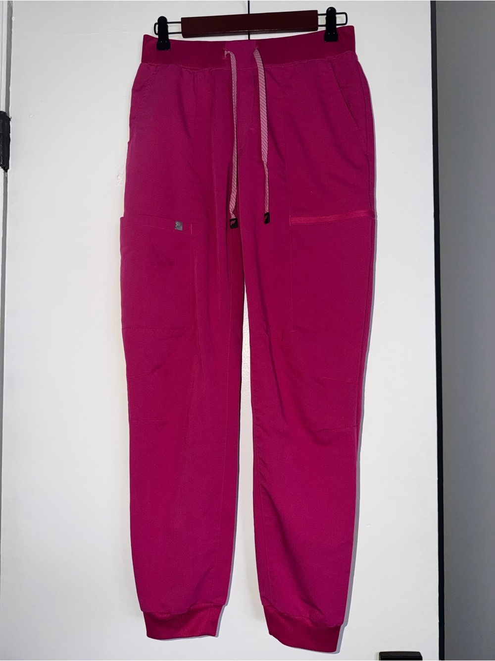 Women's Magenta Drawstring Cargo Scrub Pants - Picture 2 of 3